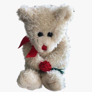 Animal Adventure Inc Beige Tan Bear Red Ribbon Bouquet of Roses 10" 2000 RETIRED